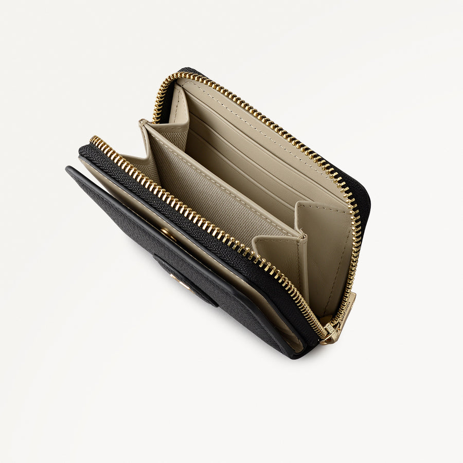 Heath Crescent Leather Small Zip Around Wallet in Black - 112673