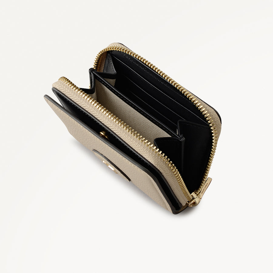 Heath Crescent Leather Small Zip Around Wallet in Porcini - 112674