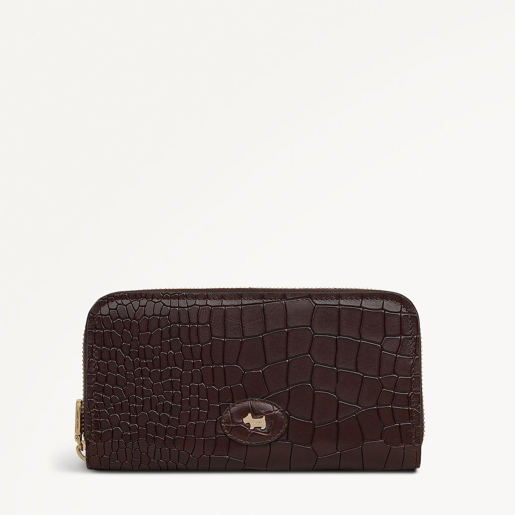 Heath Crescent Leather Large Zip Around Wallet in Dark Brown - 112675