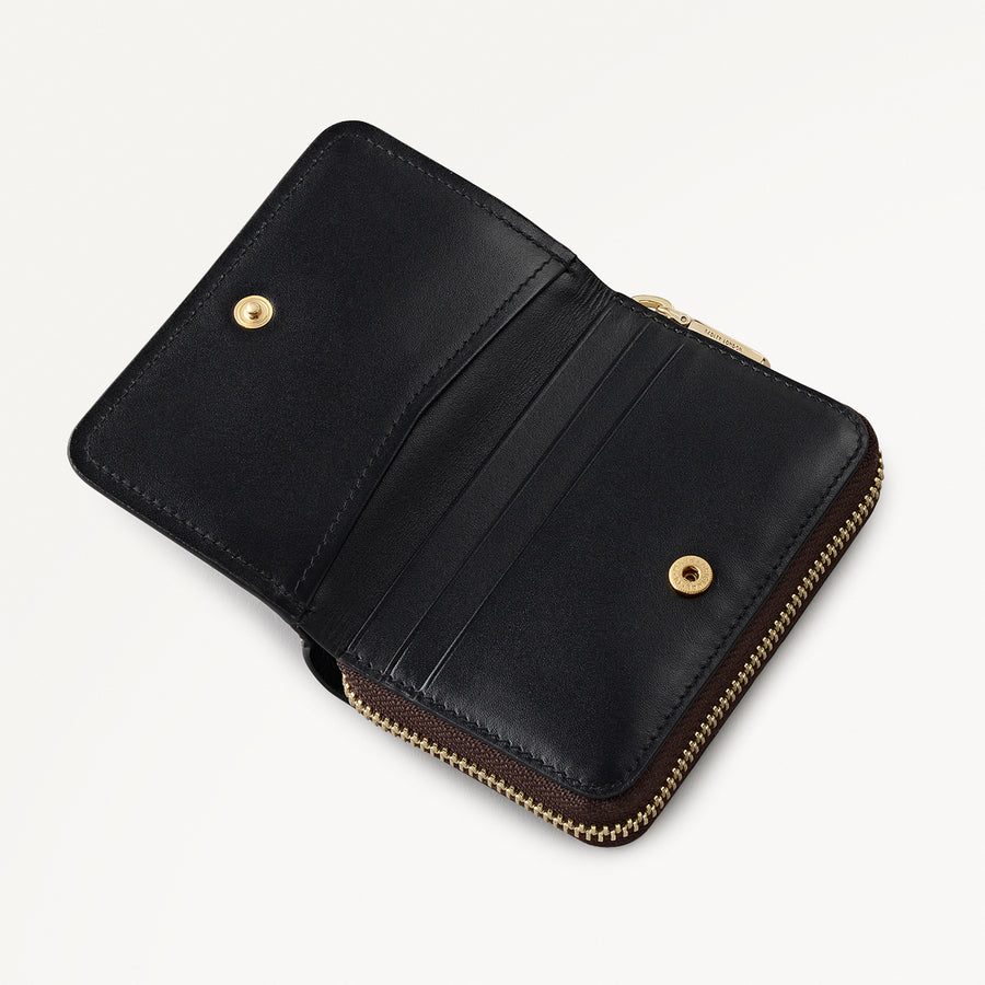 Heath Crescent Leather Small Zip Around Wallet in Dark Brown - 112676