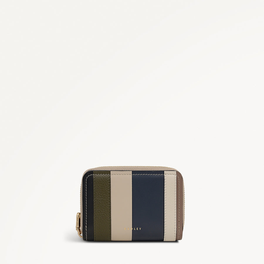 Stripe Lane Leather Small Zip Around Wallet in Porcini - 112693