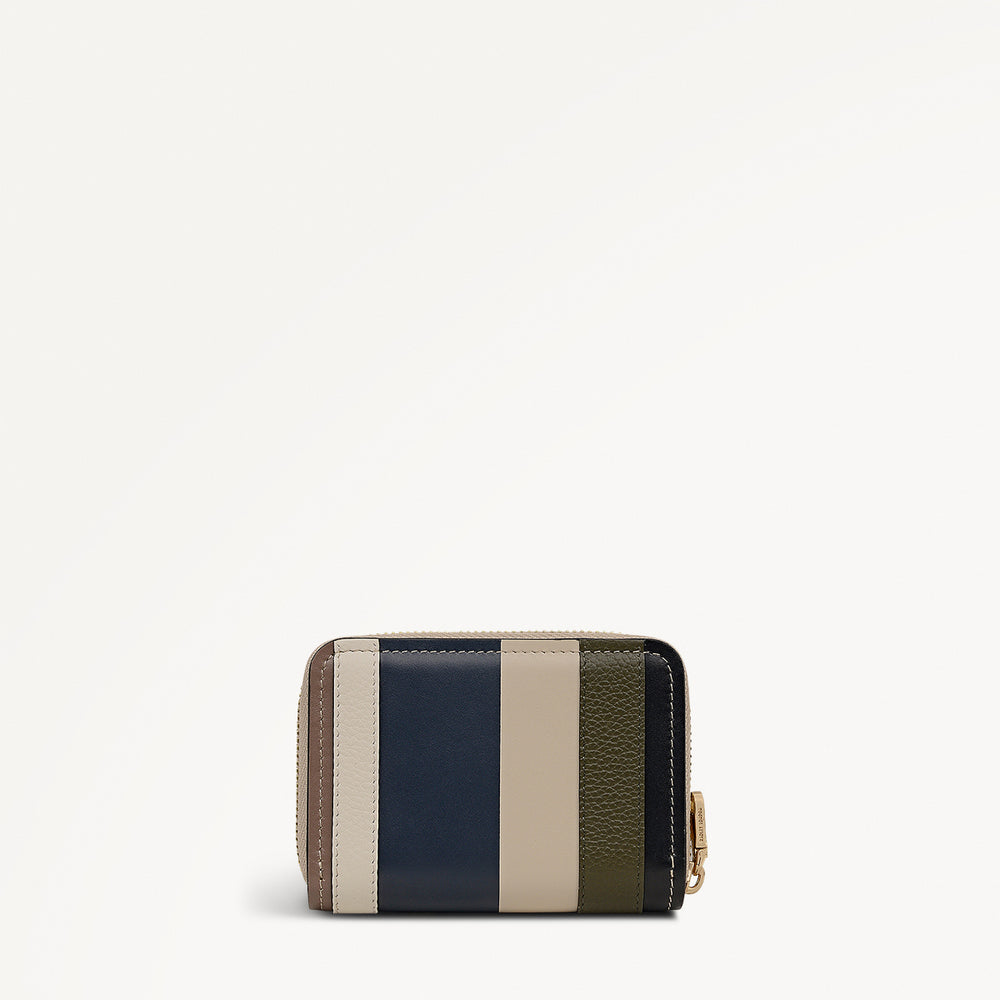 Stripe Lane Leather Small Zip Around Wallet in Porcini - 112693