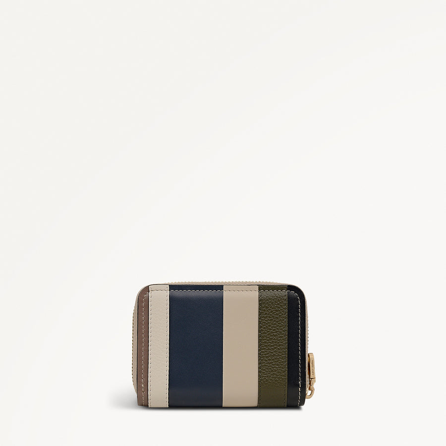 Stripe Lane Leather Small Zip Around Wallet in Porcini - 112693