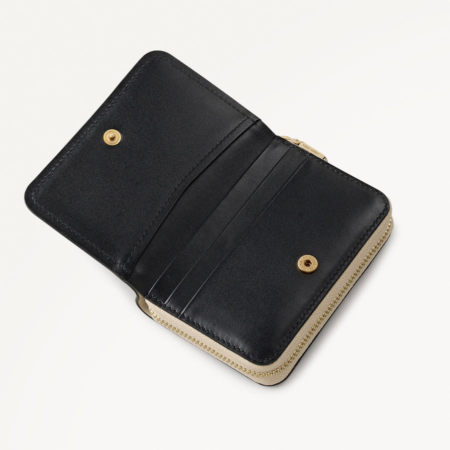 Stripe Lane Leather Small Zip Around Wallet in Porcini - 112693