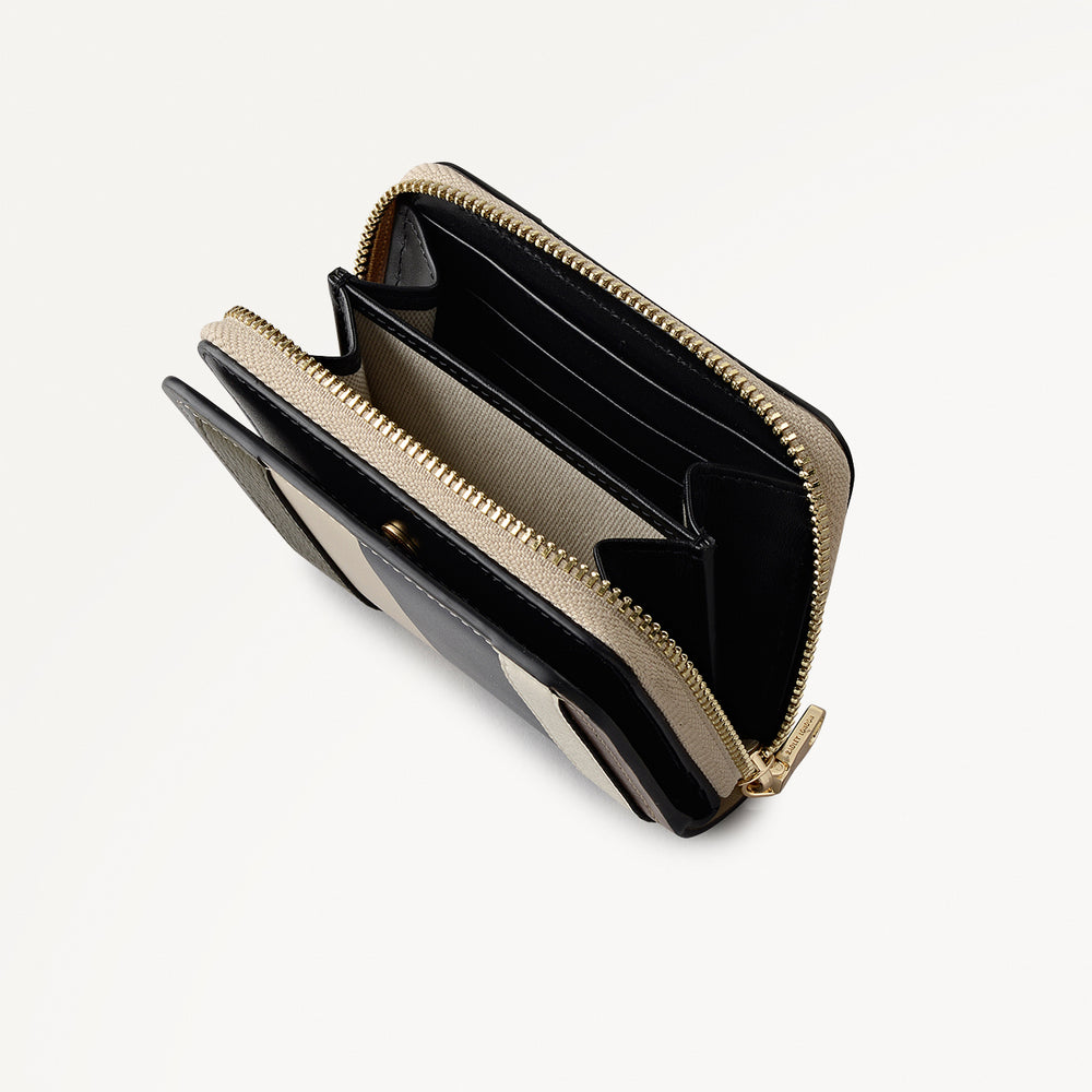 Stripe Lane Leather Small Zip Around Wallet in Porcini - 112693