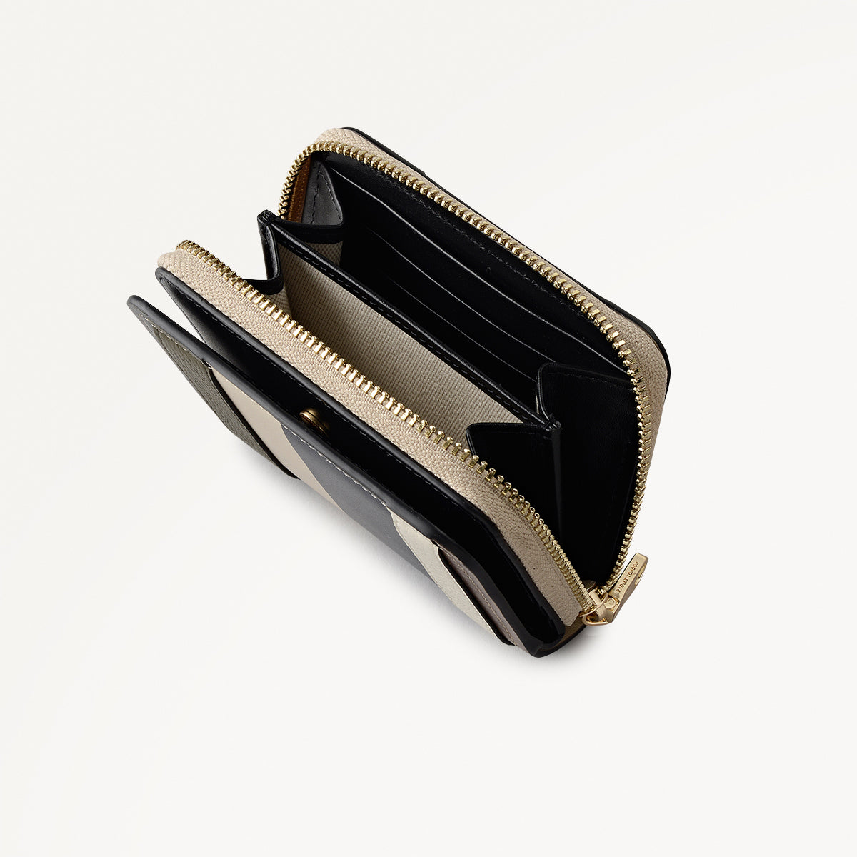 Stripe Lane Leather Small Zip Around Wallet in Porcini - 112693