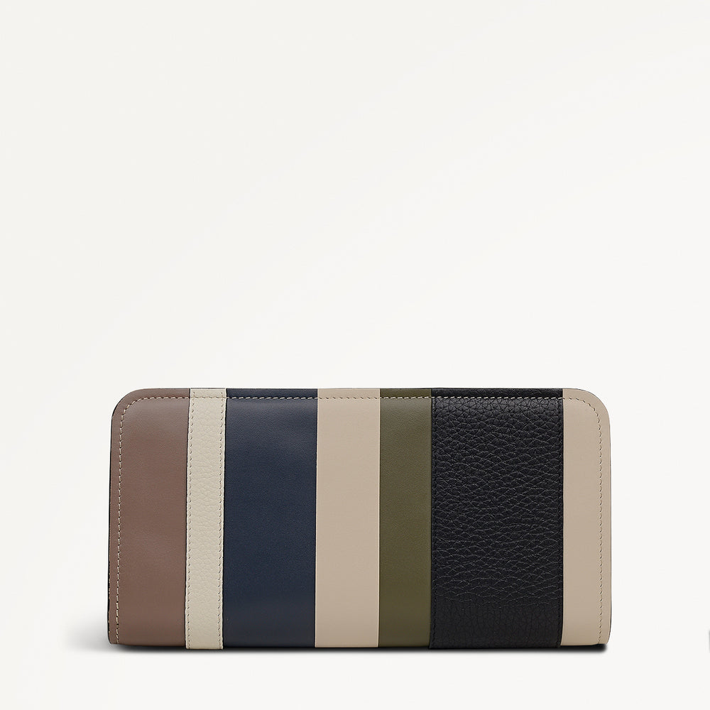 Stripe Lane Leather Large Zip Around Wallet in Porcini - 112694