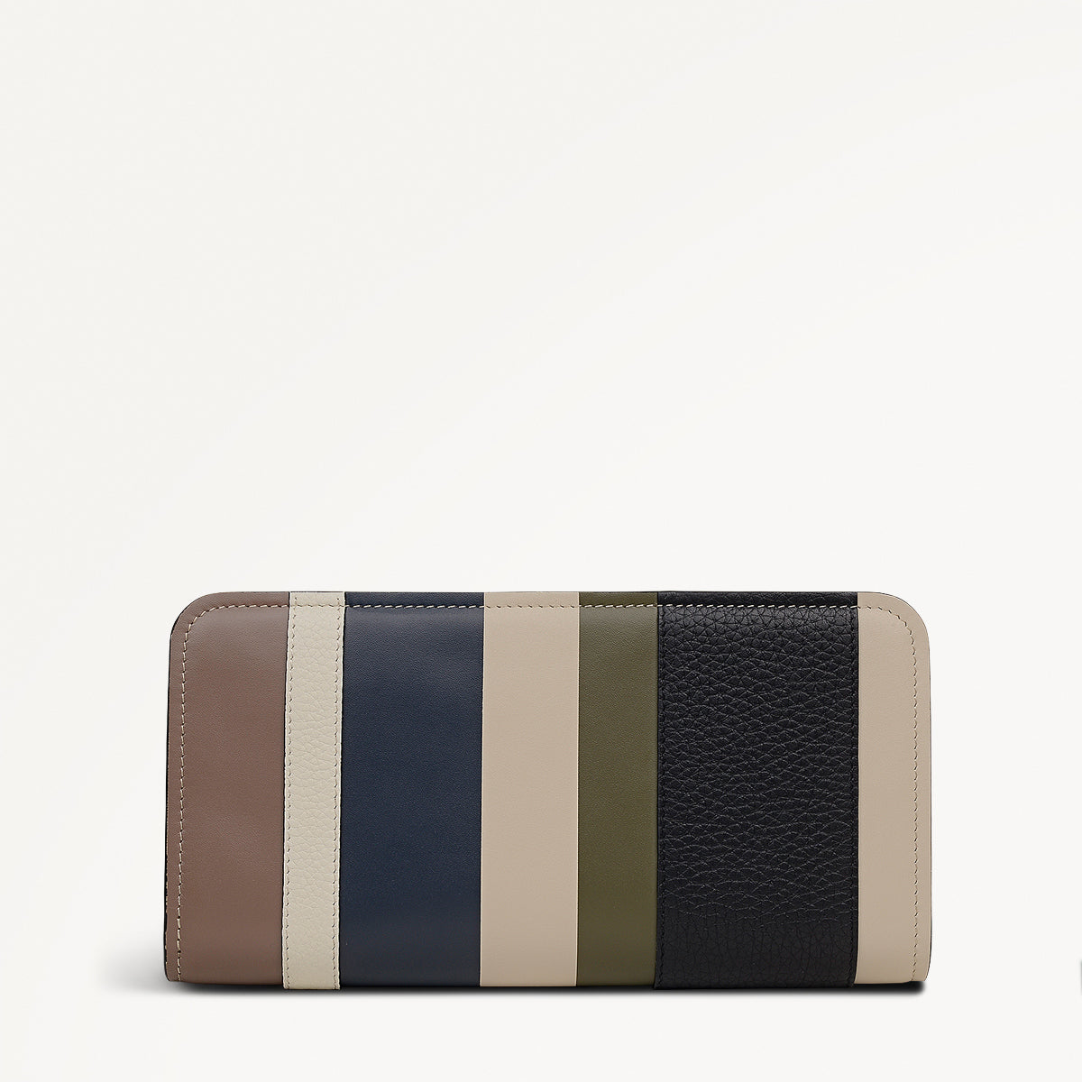 Stripe Lane Leather Large Zip Around Wallet in Porcini - 112694