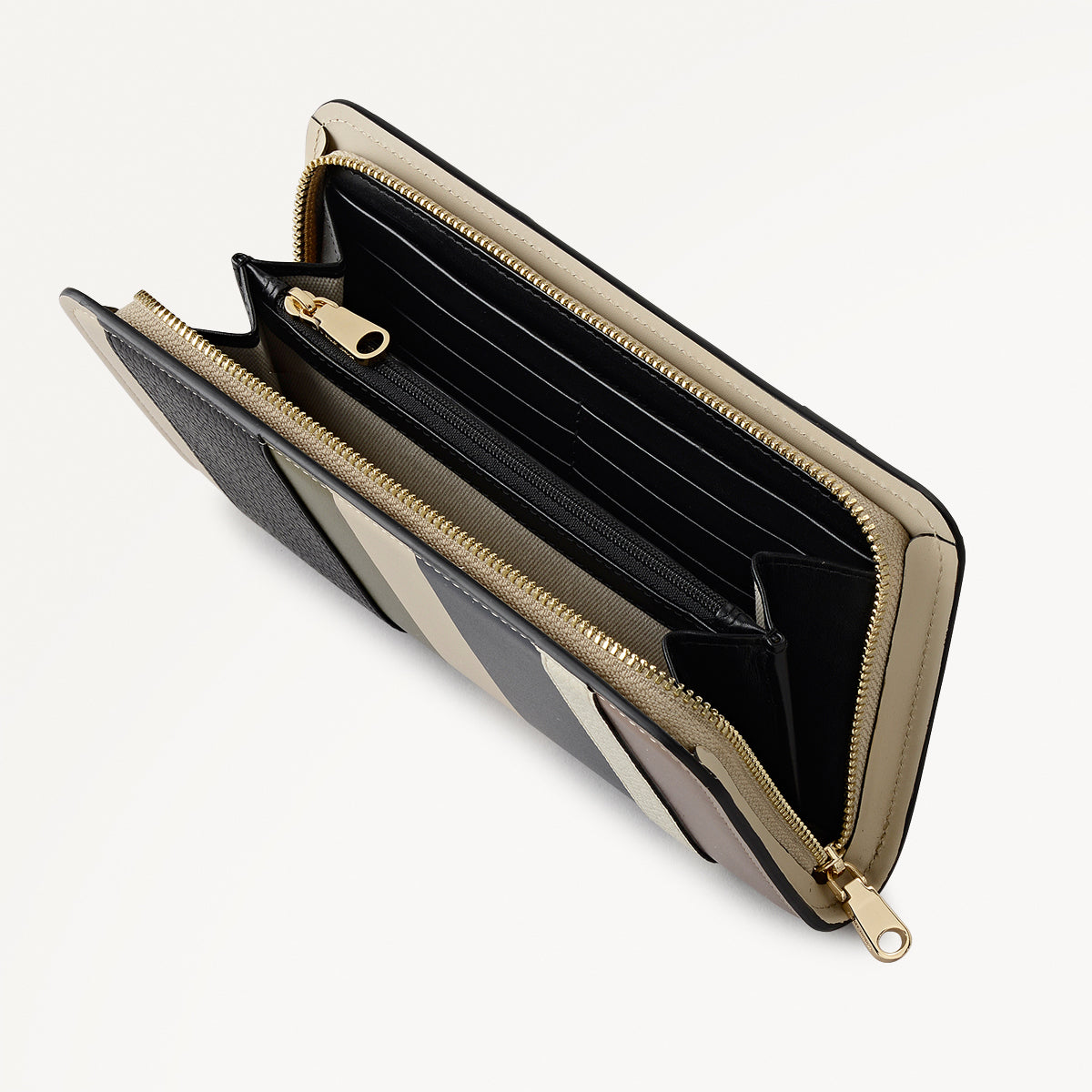 Stripe Lane Leather Large Zip Around Wallet in Porcini - 112694