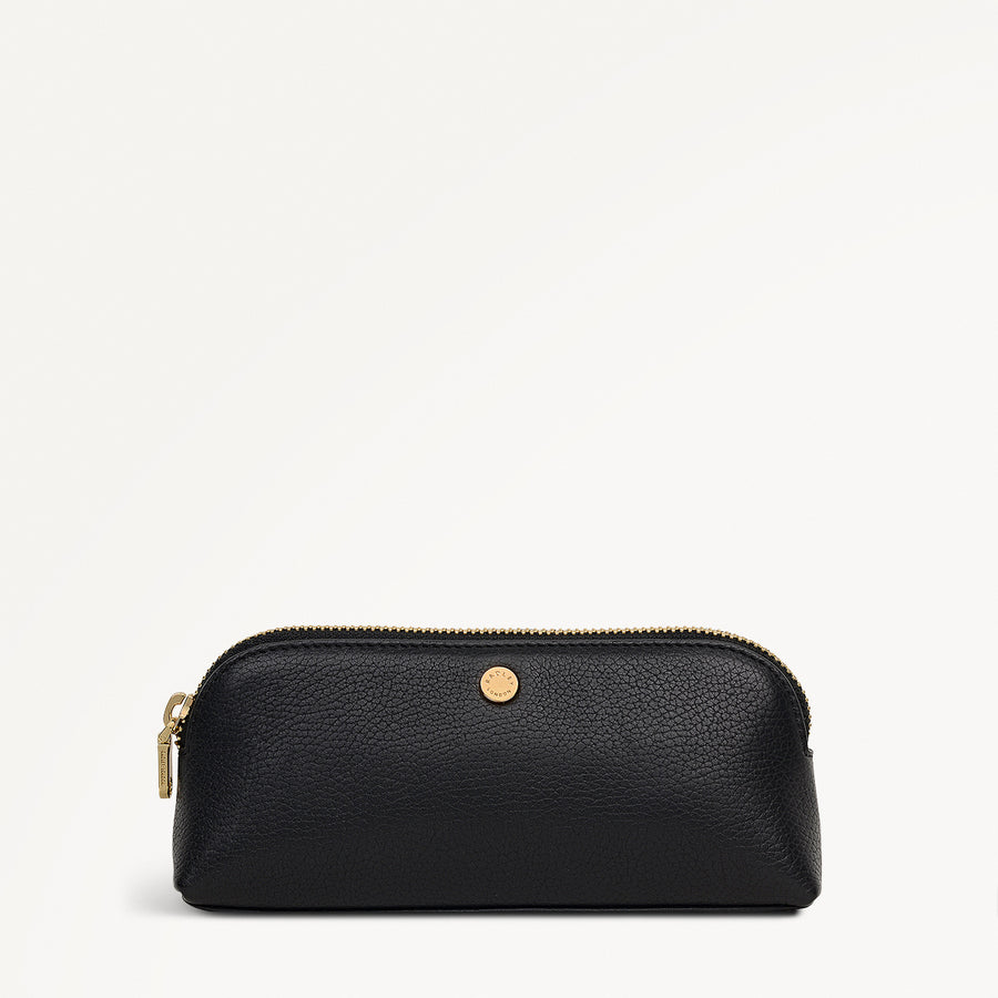 Eltham Mews Leather Small Ziptop Pouch in Black - 112695