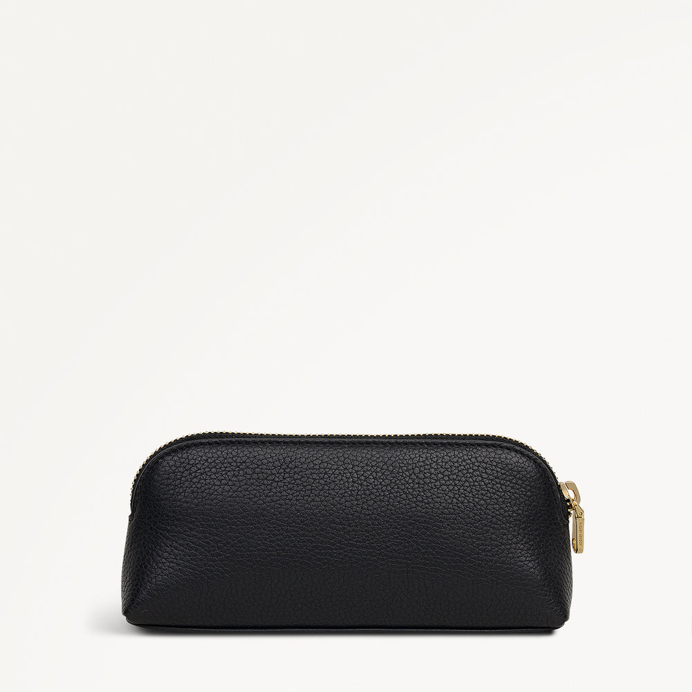 Eltham Mews Leather Small Ziptop Pouch in Black - 112695