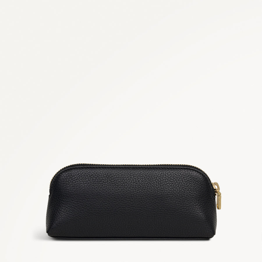 Eltham Mews Leather Small Ziptop Pouch in Black - 112695