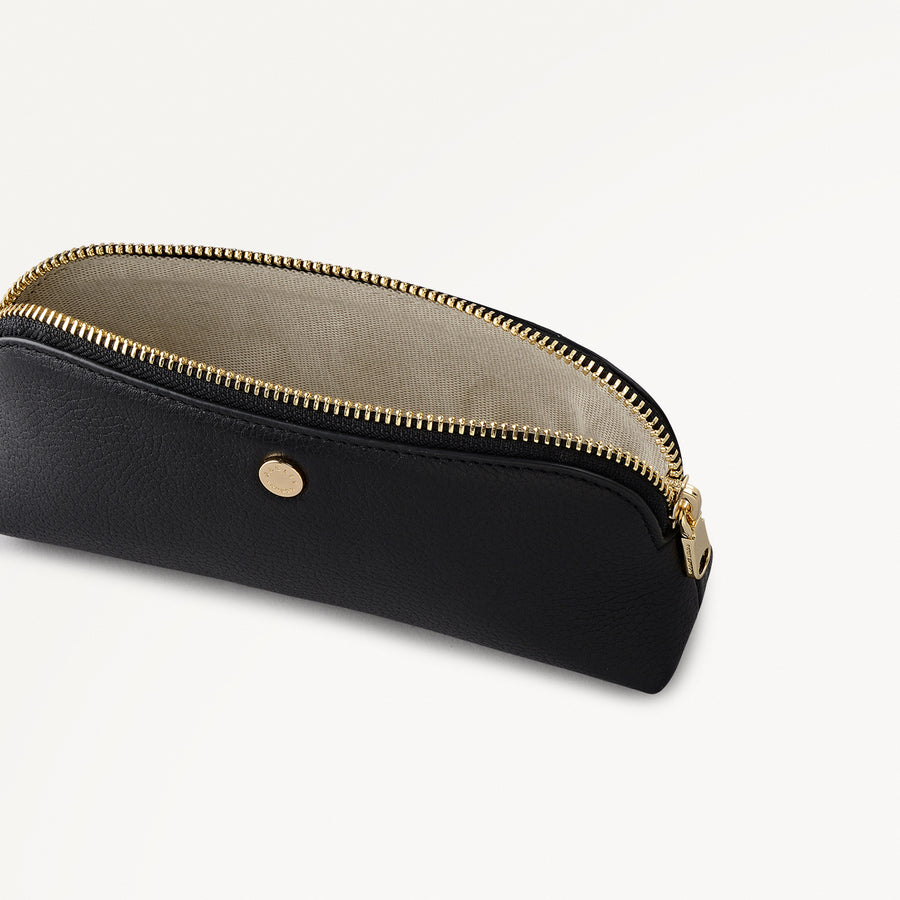 Eltham Mews Leather Small Ziptop Pouch in Black - 112695