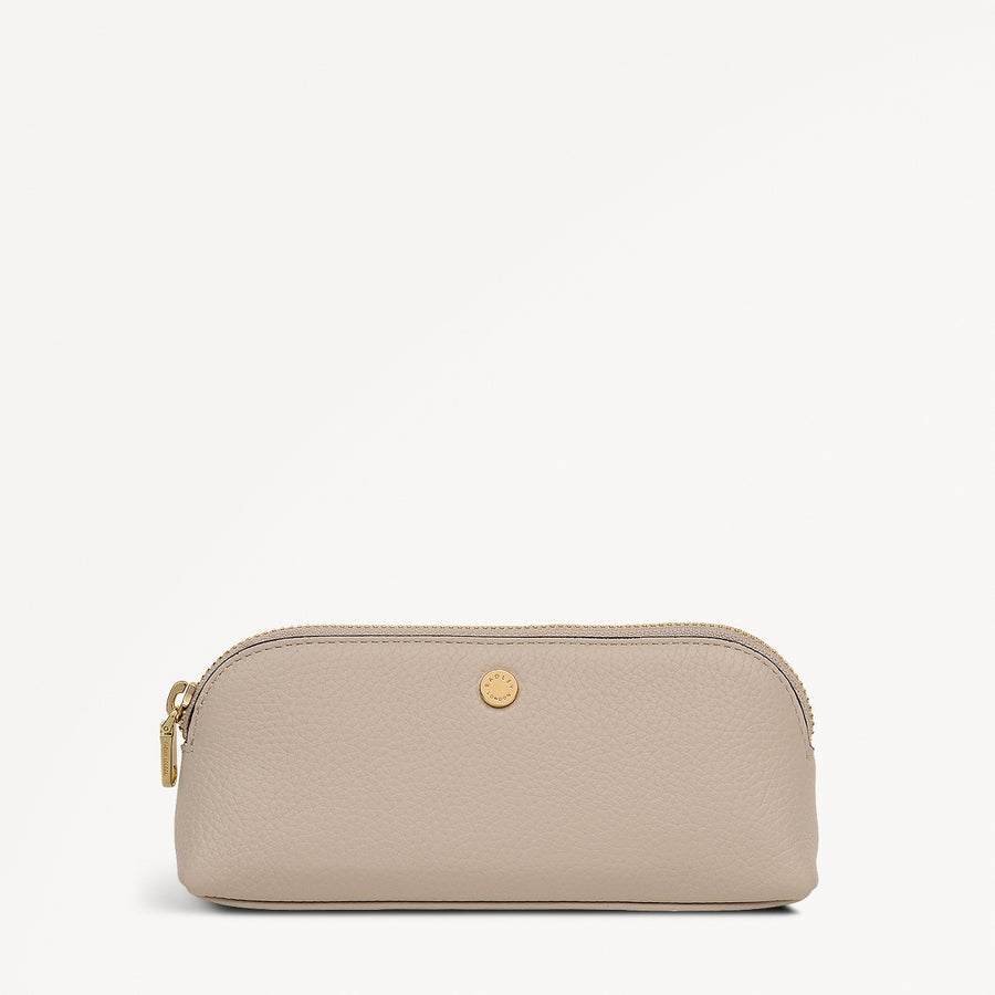 Eltham Mews Leather Small Ziptop Pouch in Porcini - 112696