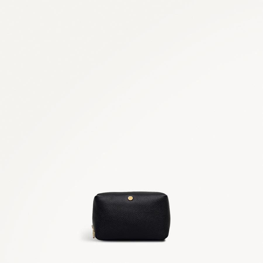 Eltham Mews Leather Medium Ziptop Pouch in Black - 112697