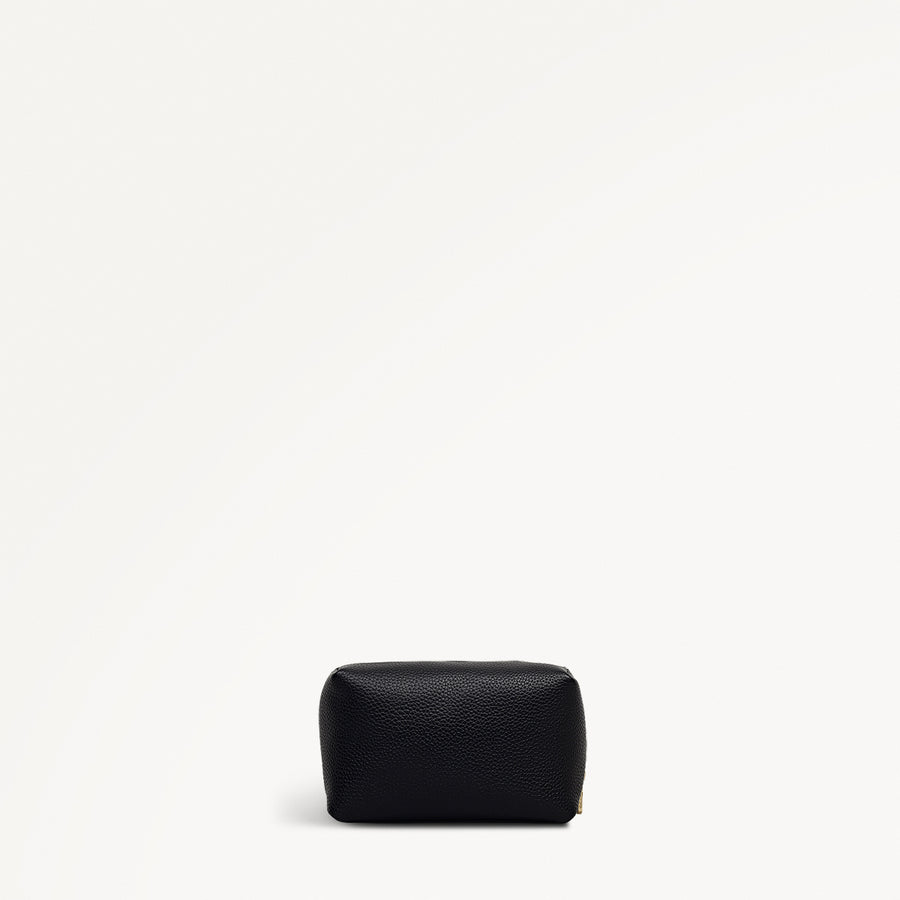 Eltham Mews Leather Medium Ziptop Pouch in Black - 112697