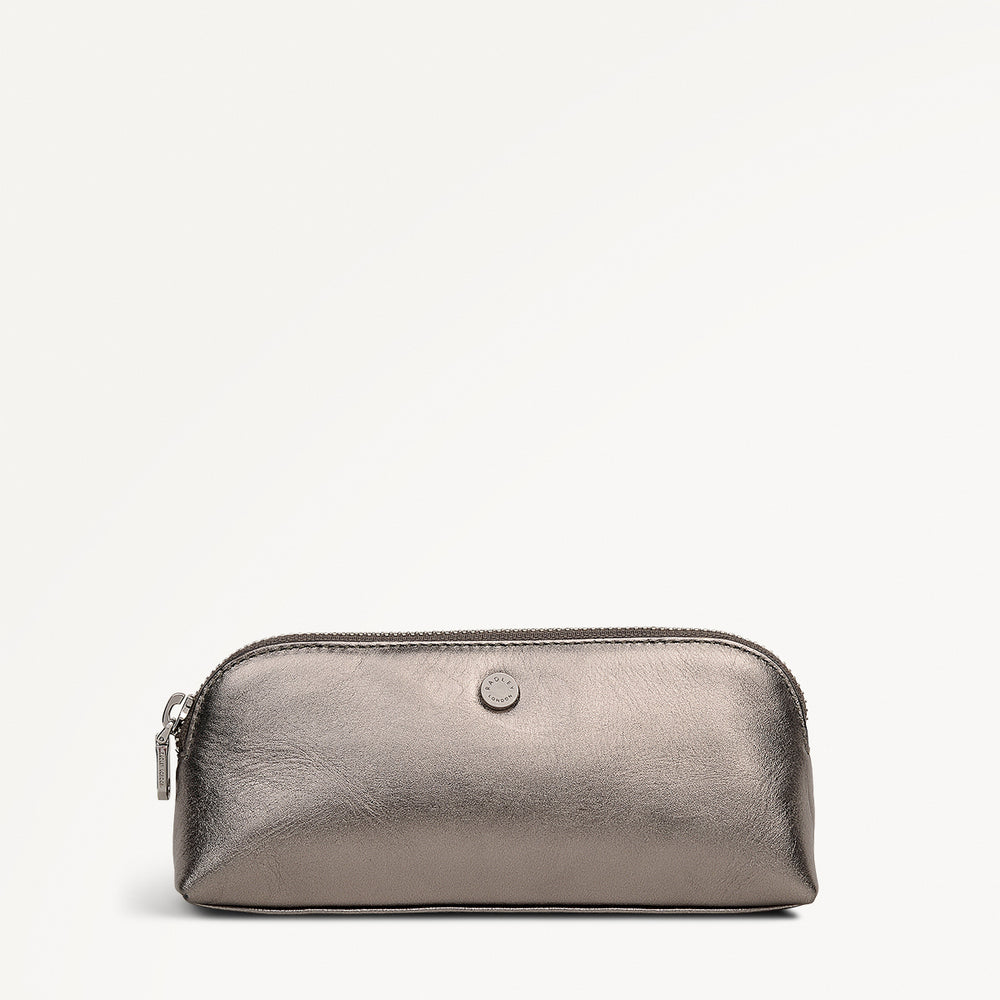 Eltham Mews Leather Small Ziptop Pouch in Gun Metal - 112699