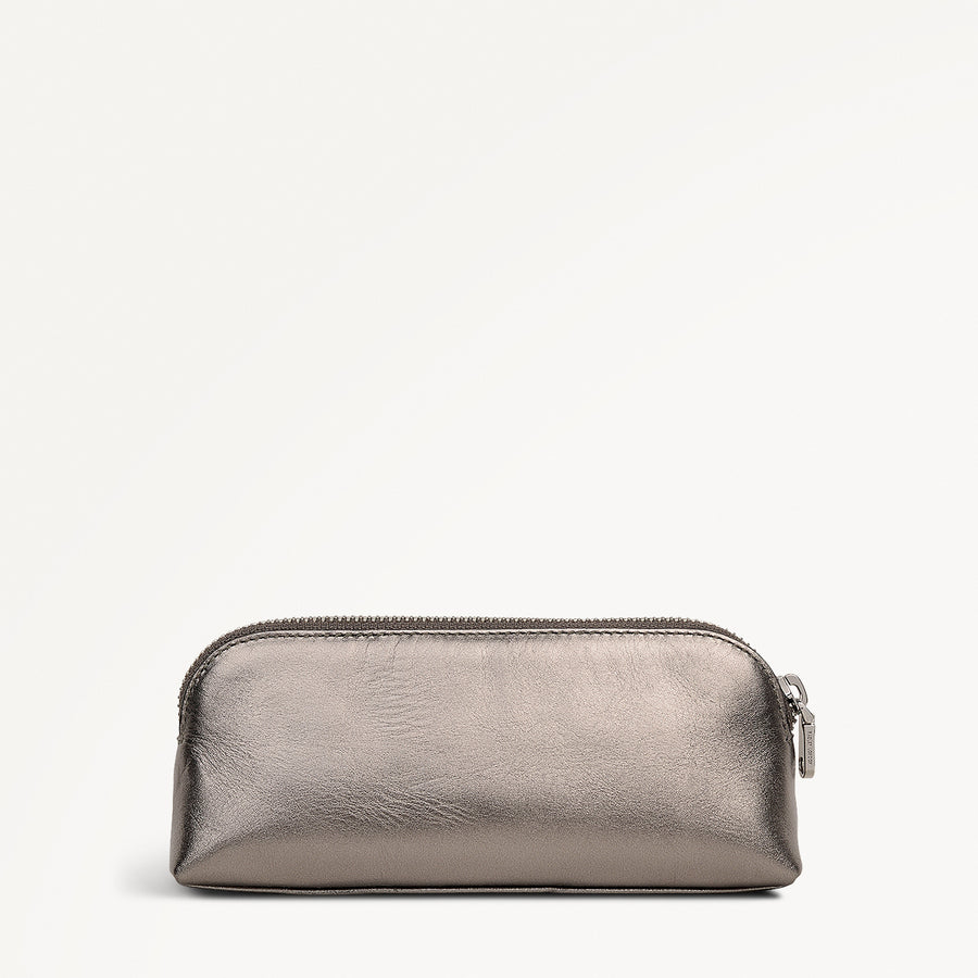 Eltham Mews Leather Small Ziptop Pouch in Gun Metal - 112699