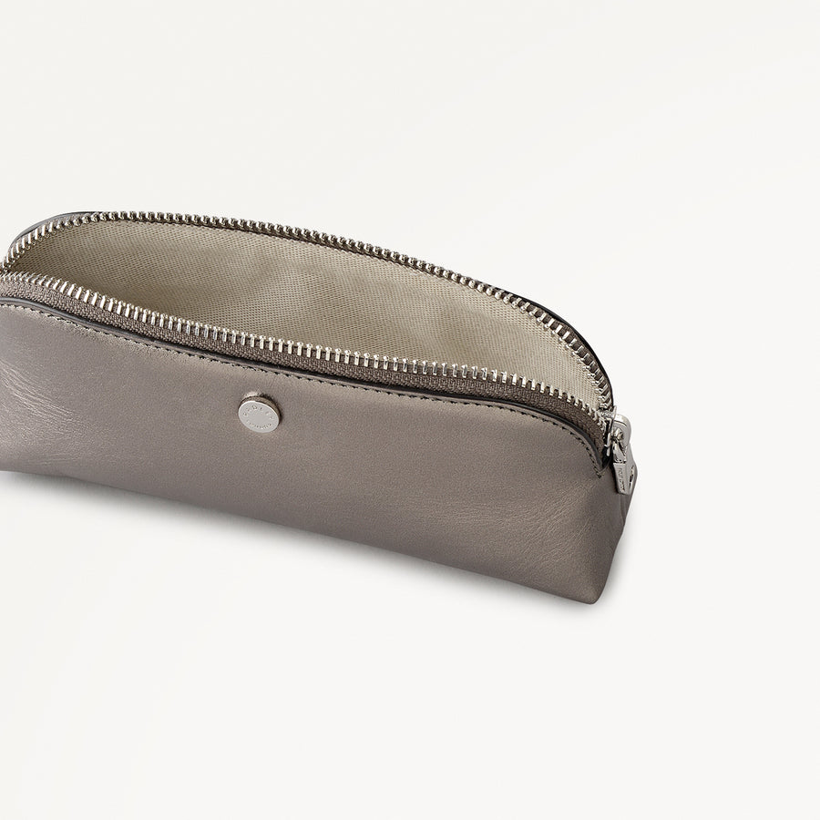 Eltham Mews Leather Small Ziptop Pouch in Gun Metal - 112699