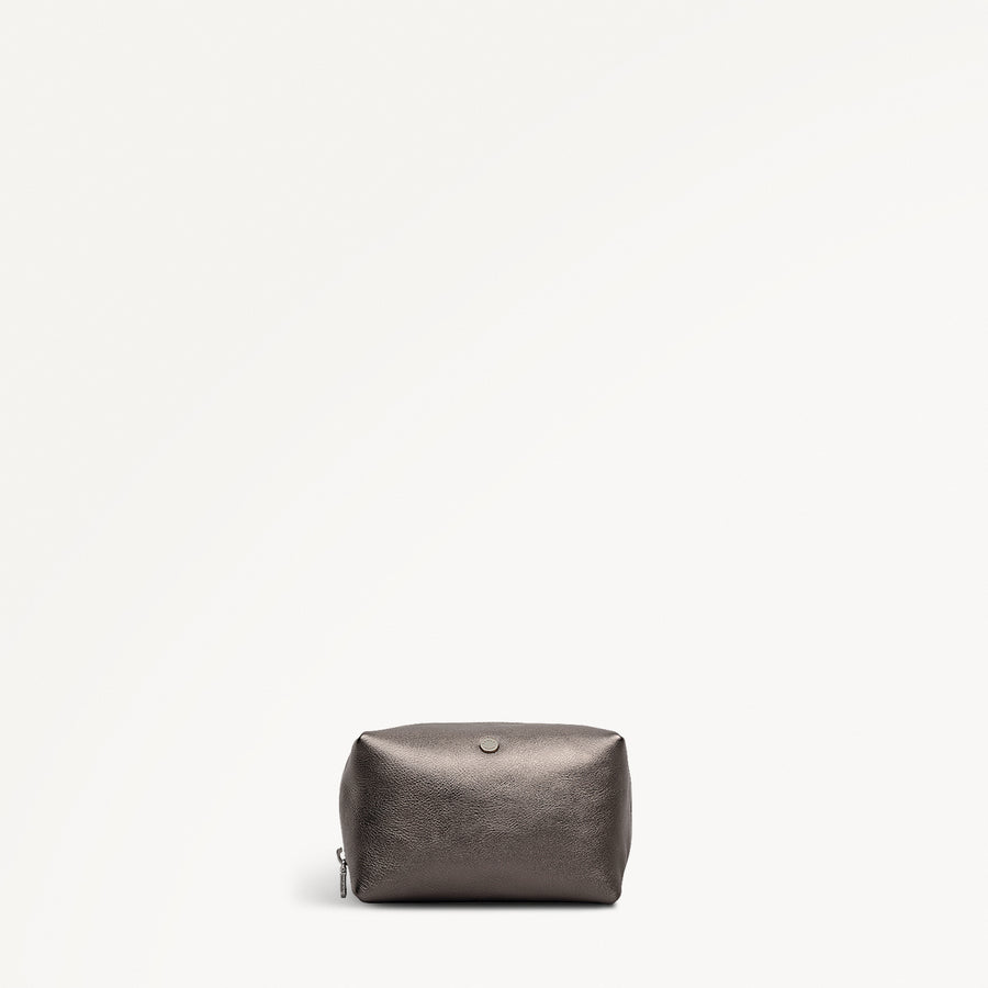 Eltham Mews Leather Medium Ziptop Pouch in Gun Metal - 112700