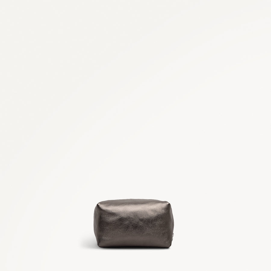 Eltham Mews Leather Medium Ziptop Pouch in Gun Metal - 112700