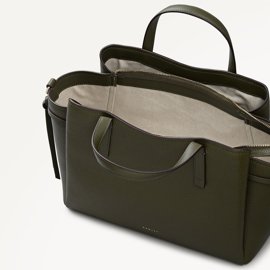 Blake Gardens Leather Large Ziptop Grab Bag in Pine Needle - 112736