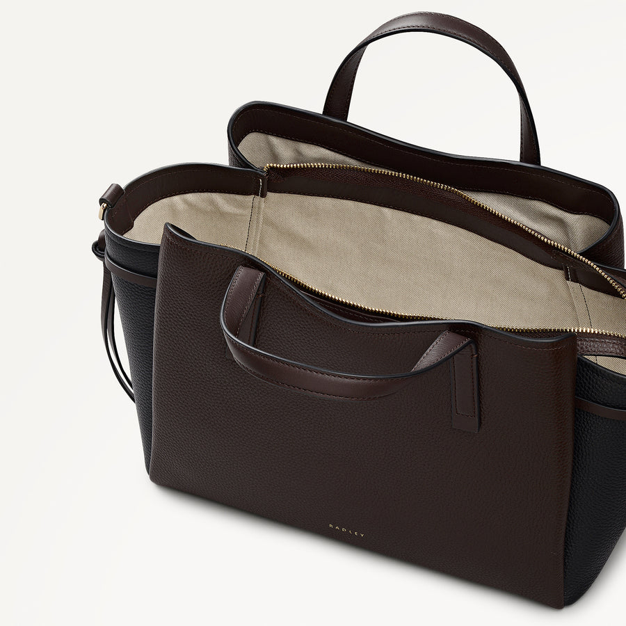 Blake Gardens Leather Large Ziptop Grab Bag in Dark Oak - 112737