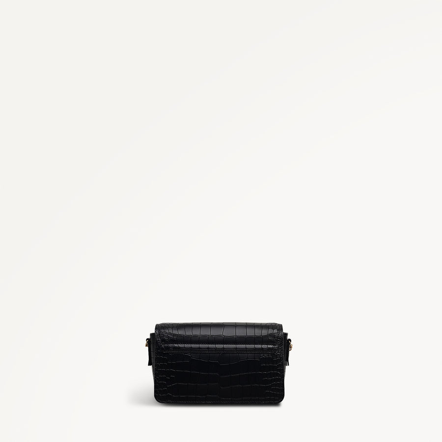 Albert Road Leather Mini Flapover Cross Body Bag in Black - 112738