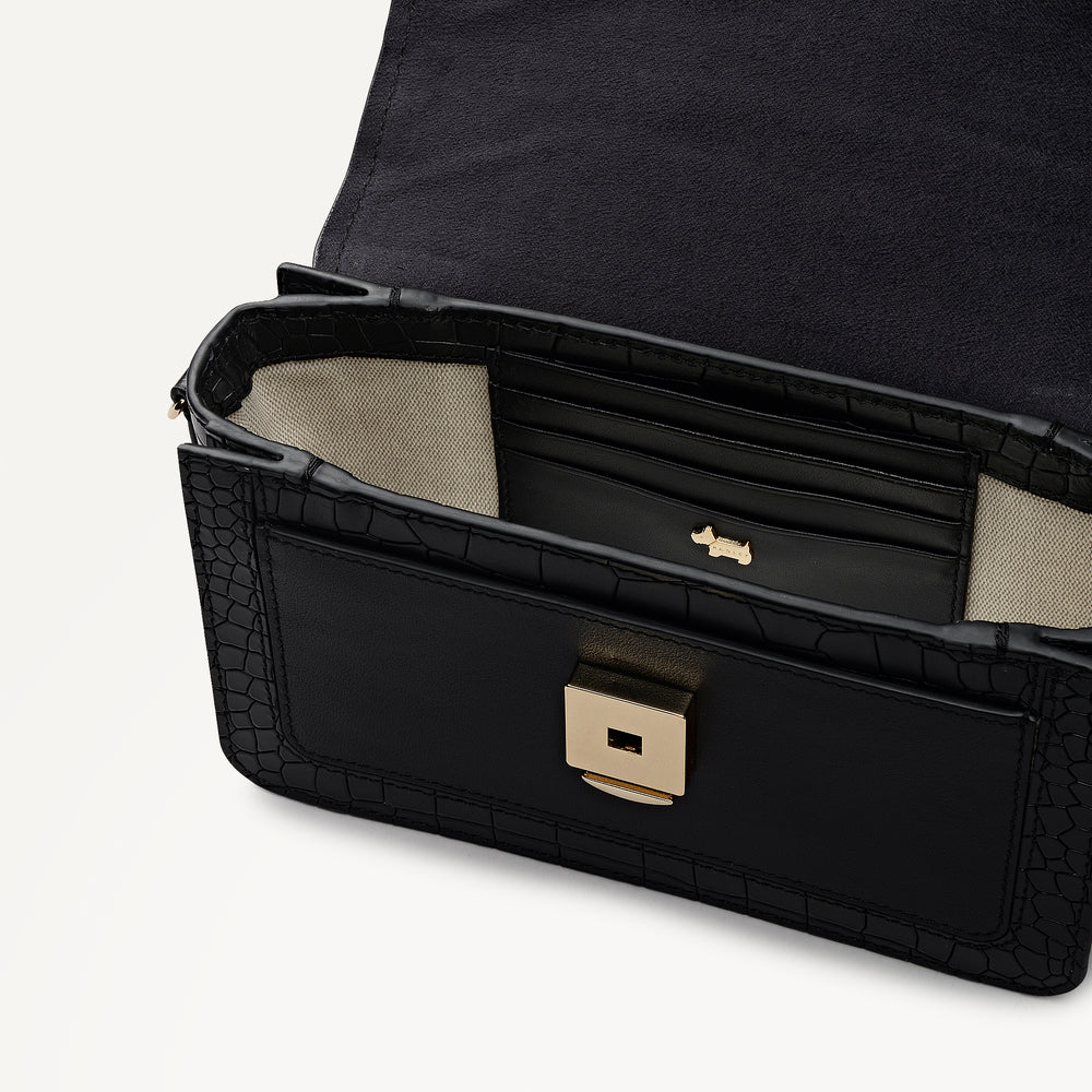 Albert Road Leather Mini Flapover Cross Body Bag in Black - 112738