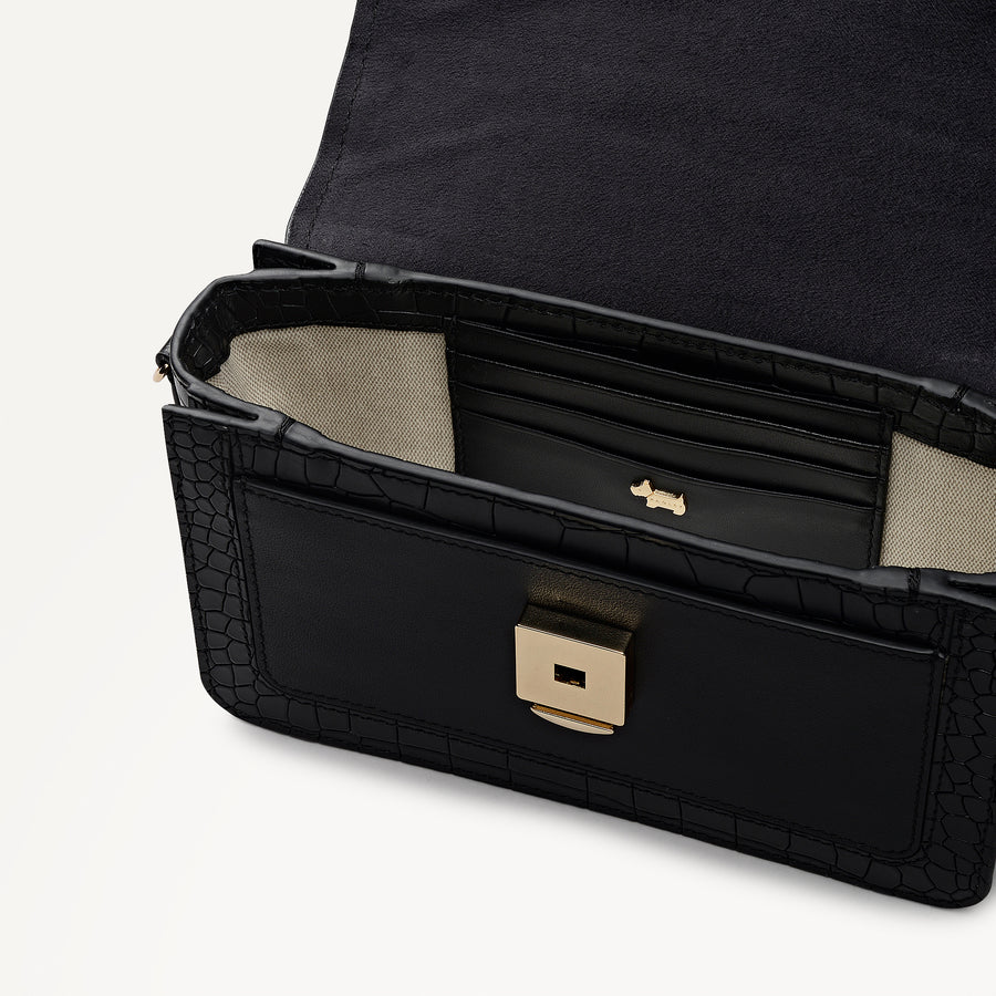 Albert Road Leather Mini Flapover Cross Body Bag in Black - 112738