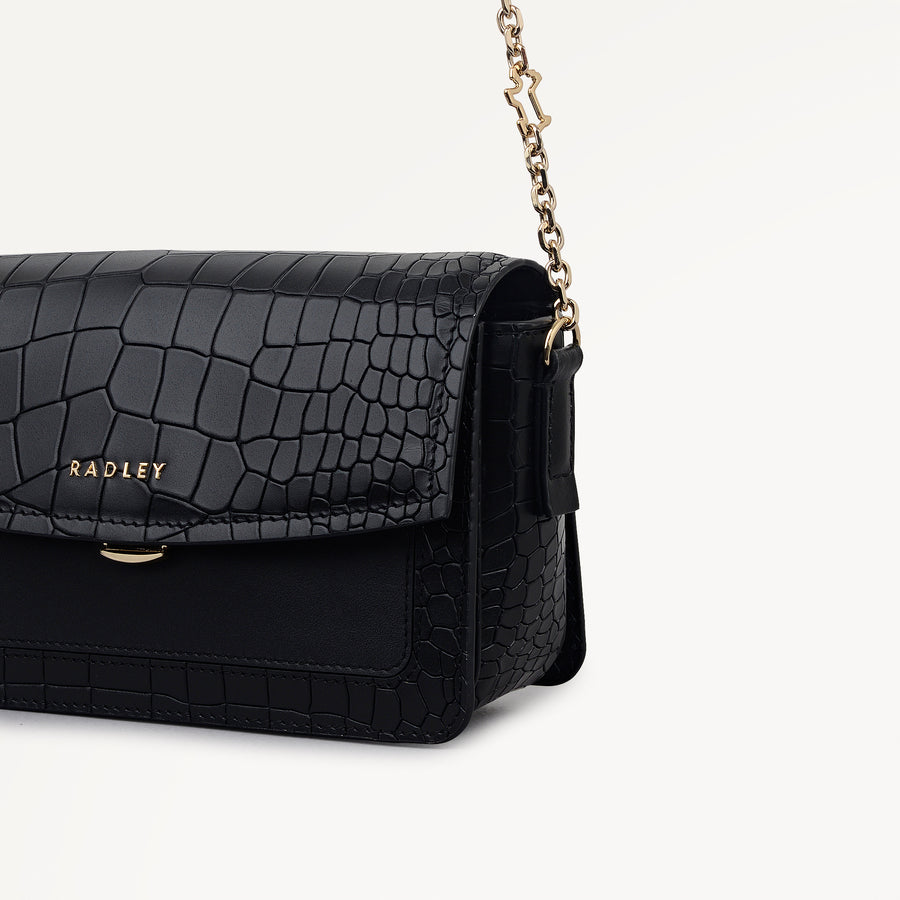 Albert Road Leather Mini Flapover Cross Body Bag in Black - 112738