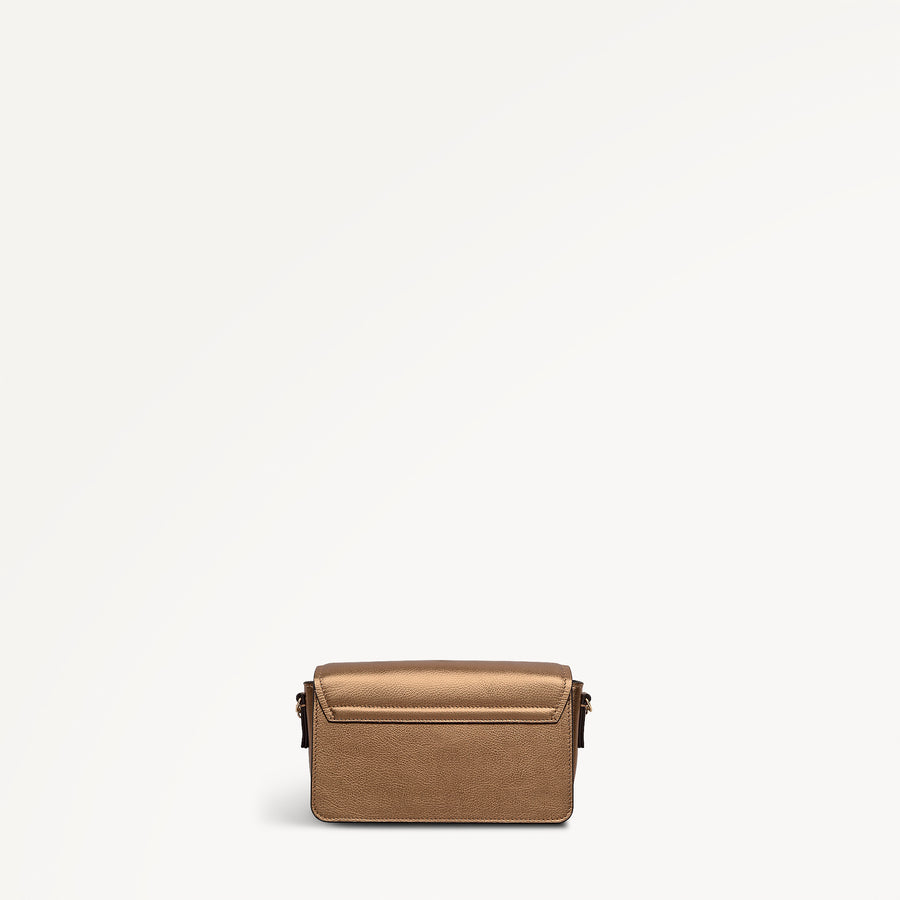 Albert Road Leather Mini Flapover Cross Body Bag in Olive Gold - 112740