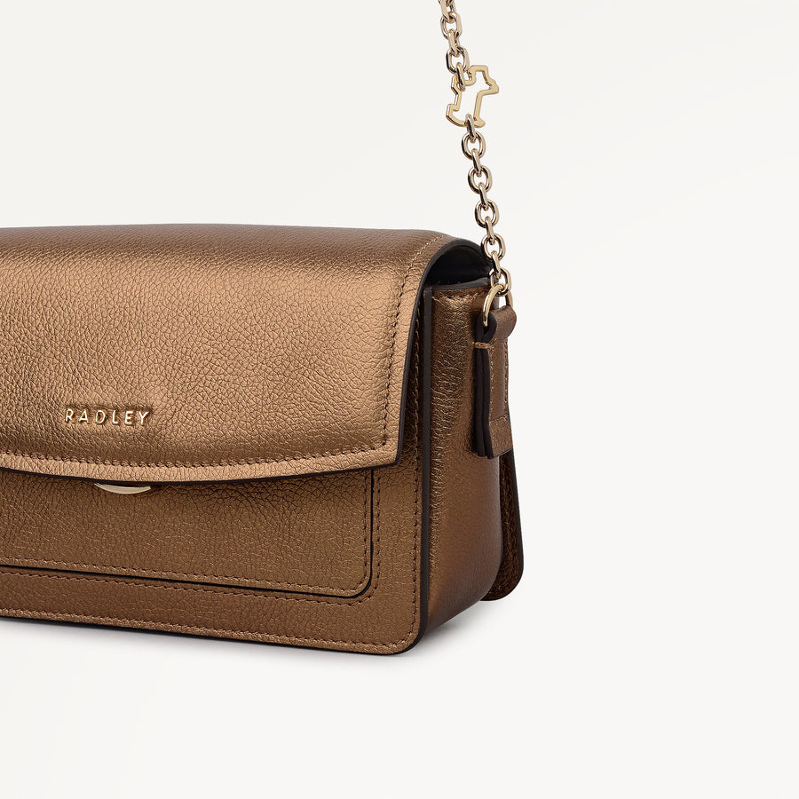 Albert Road Leather Mini Flapover Cross Body Bag in Olive Gold - 112740