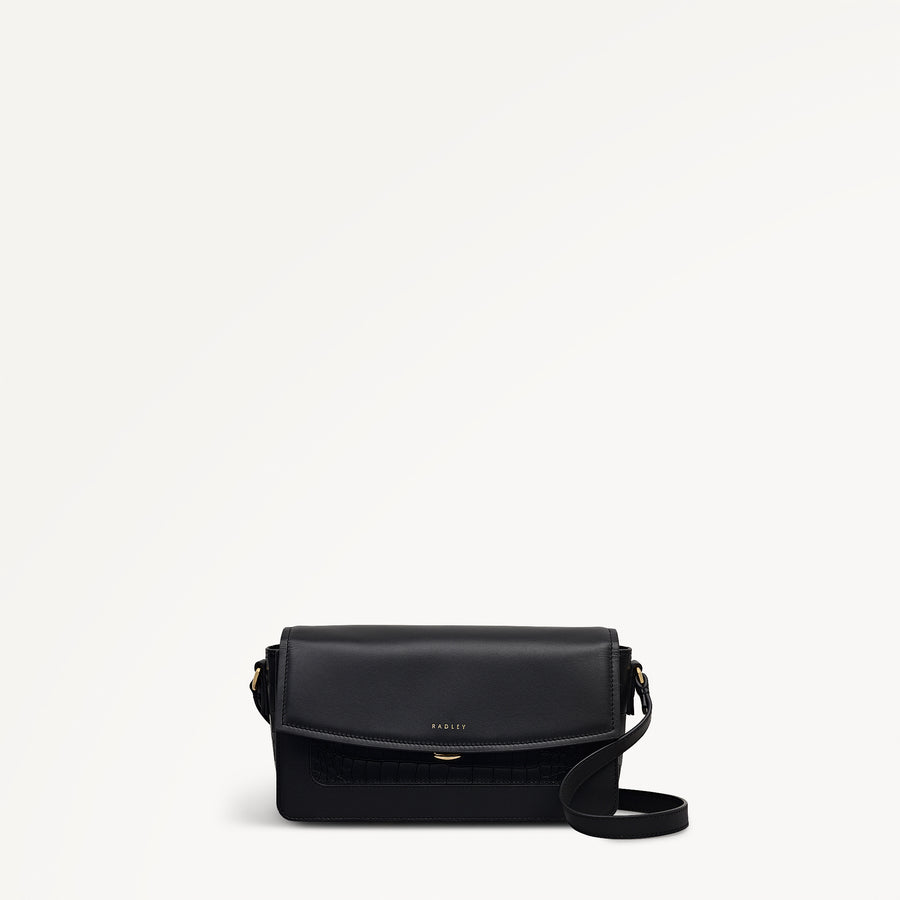 Albert Road Leather Small Flapover Cross Body Bag in Black - 112741