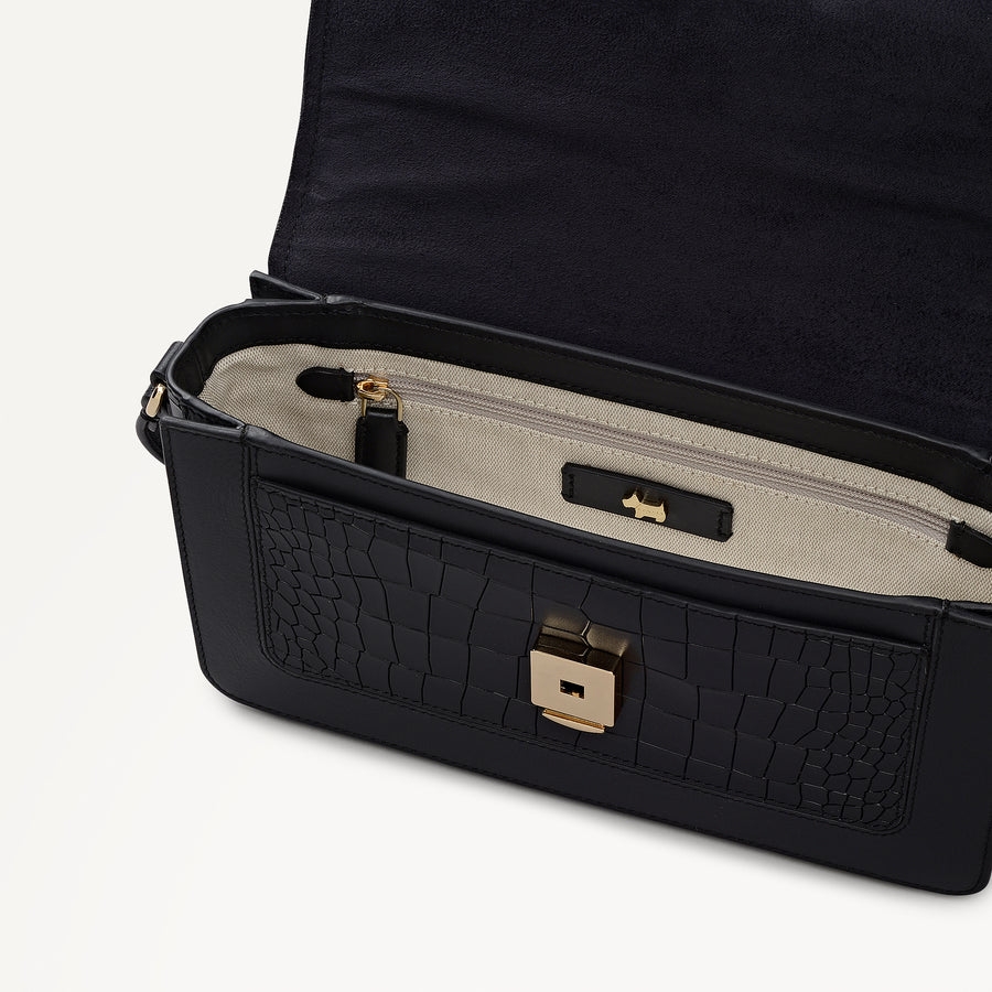 Albert Road Leather Small Flapover Cross Body Bag in Black - 112741