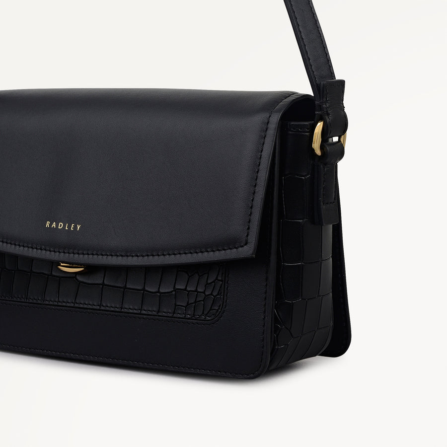 Albert Road Leather Small Flapover Cross Body Bag in Black - 112741