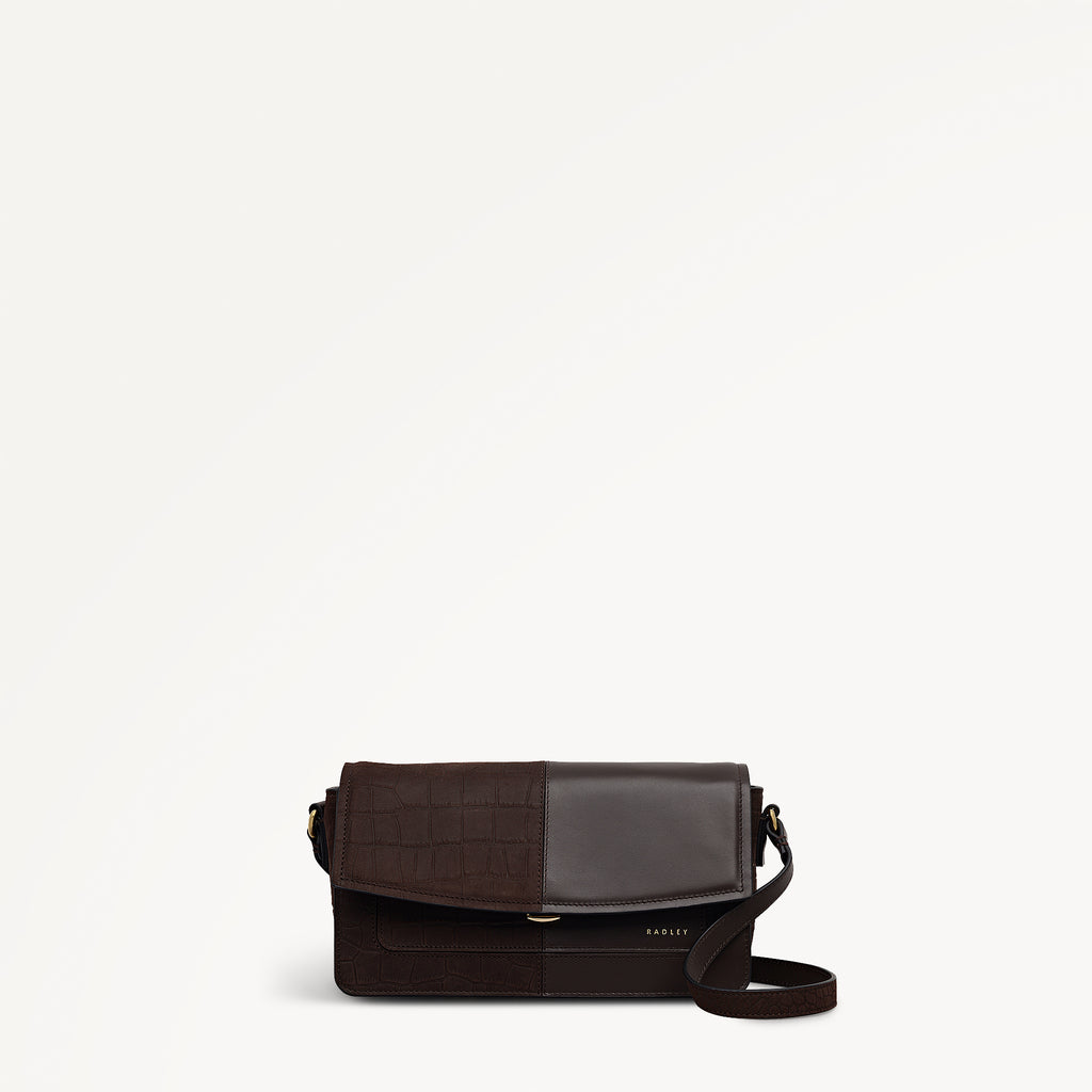 Albert Road Leather Small Flapover Cross Body Bag in Dark Oak - 112742