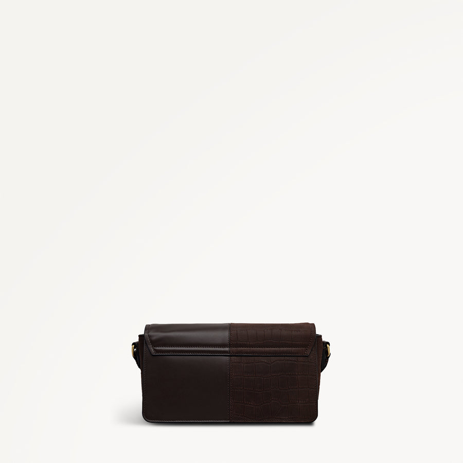 Albert Road Leather Small Flapover Cross Body Bag in Dark Oak - 112742