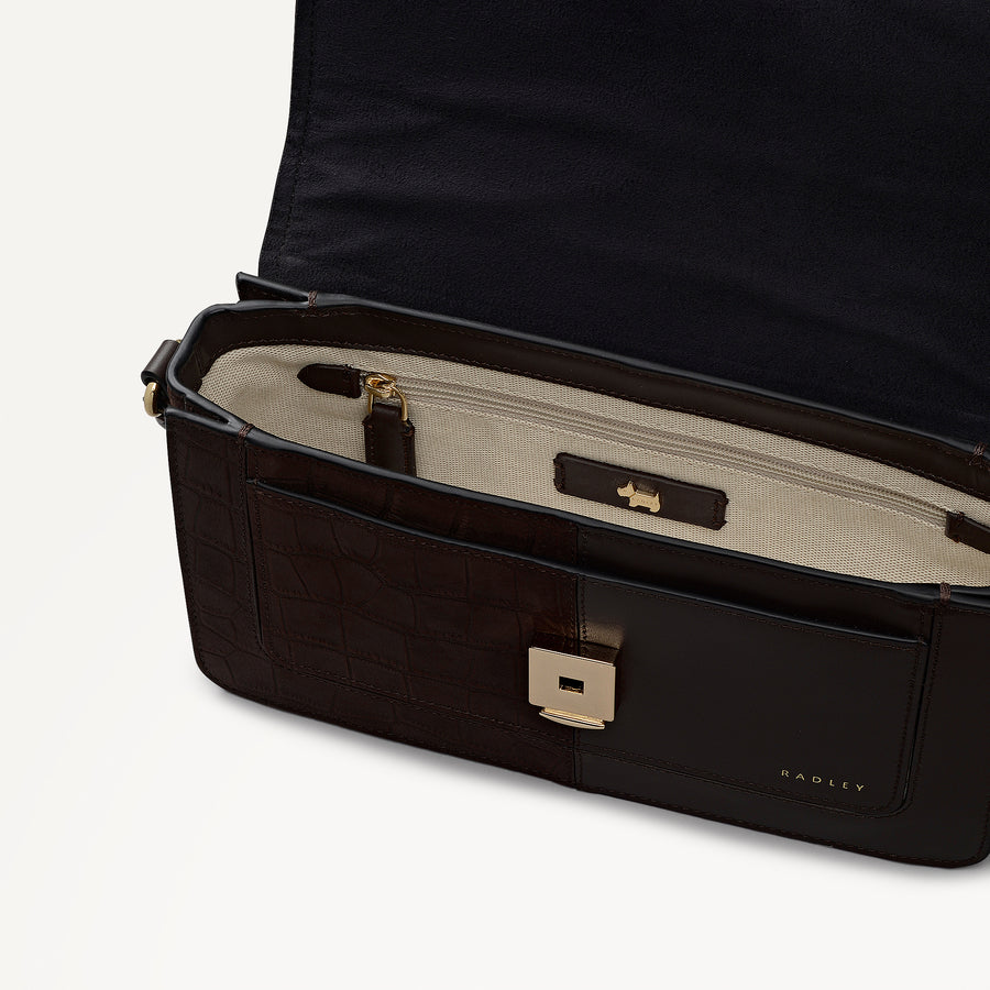 Albert Road Leather Small Flapover Cross Body Bag in Dark Oak - 112742