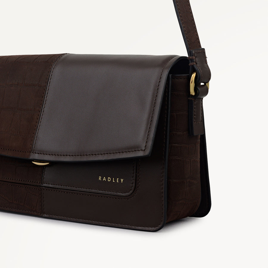 Albert Road Leather Small Flapover Cross Body Bag in Dark Oak - 112742