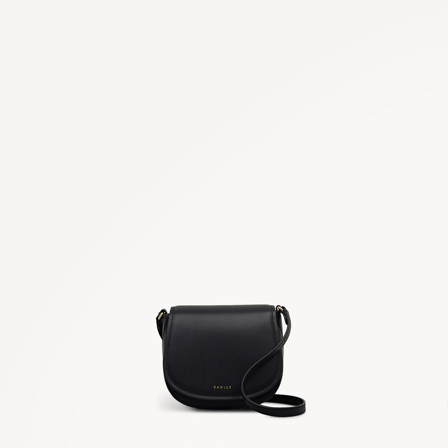 Liverpool Gardens Leather Mini Flapover Cross Body Bag in Black - 112743