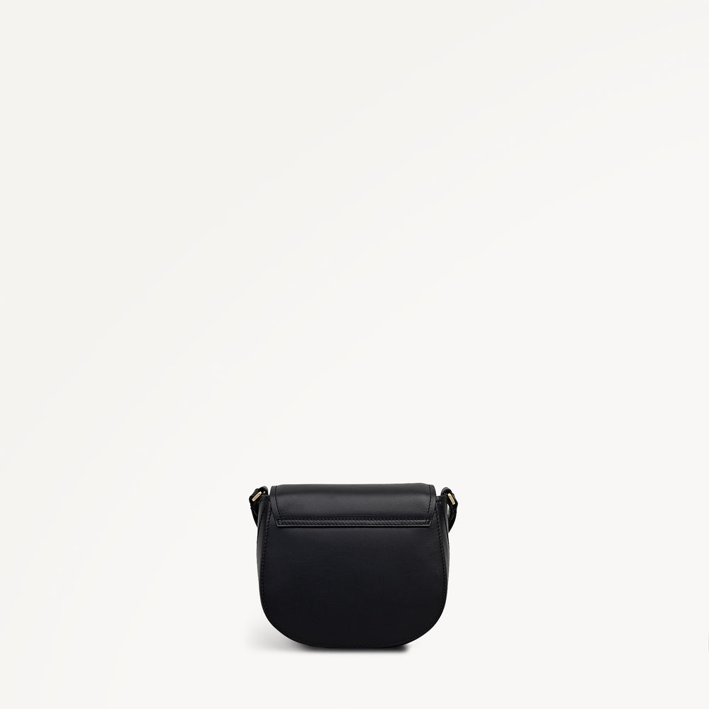 Liverpool Gardens Leather Mini Flapover Cross Body Bag in Black - 112743