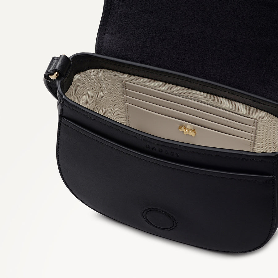 Liverpool Gardens Leather Mini Flapover Cross Body Bag in Black - 112743