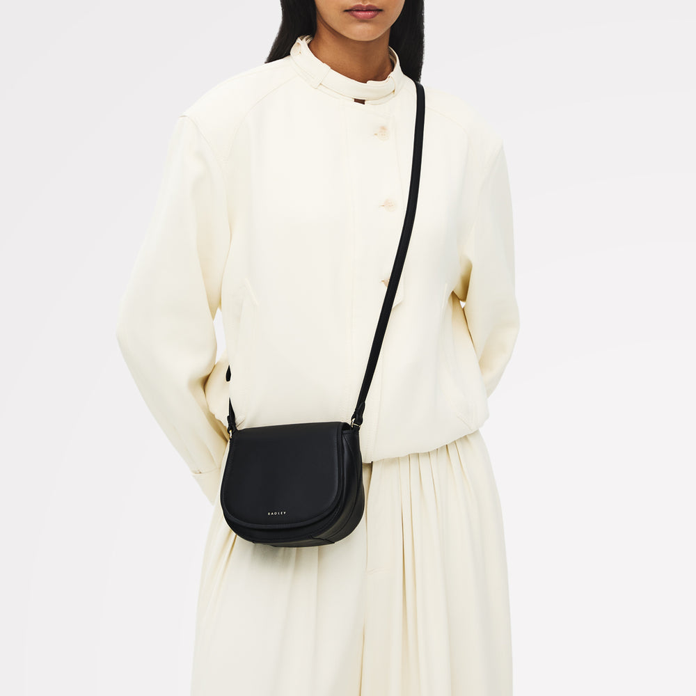 Liverpool Gardens Leather Mini Flapover Cross Body Bag in Black - 112743