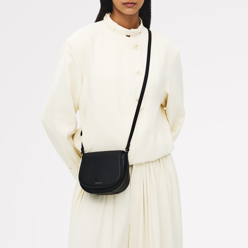 Liverpool Gardens Leather Mini Flapover Cross Body Bag in Black - 112743