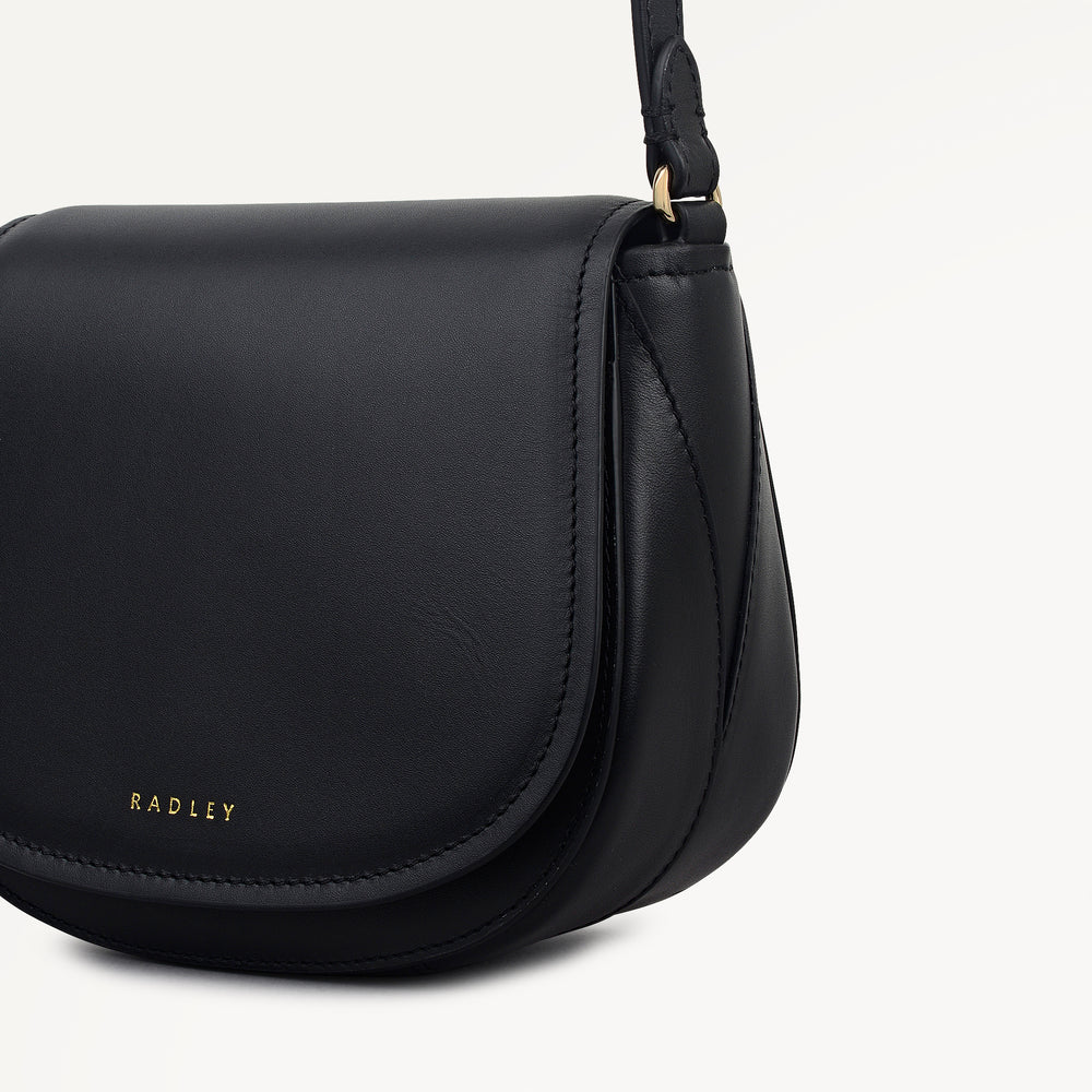 Liverpool Gardens Leather Mini Flapover Cross Body Bag in Black - 112743