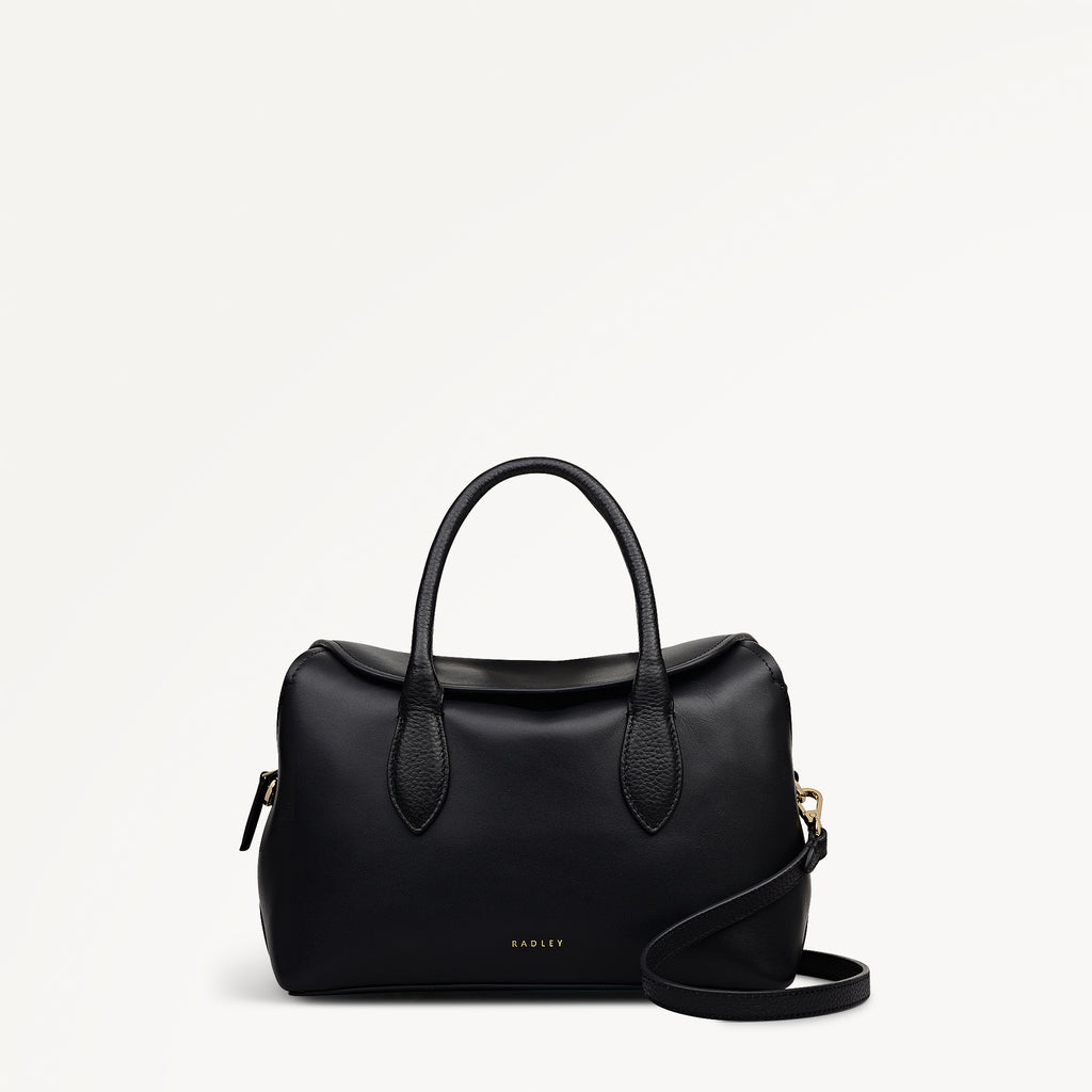 Liverpool Gardens Leather Small Ziptop Grab Bag in Black - 112746