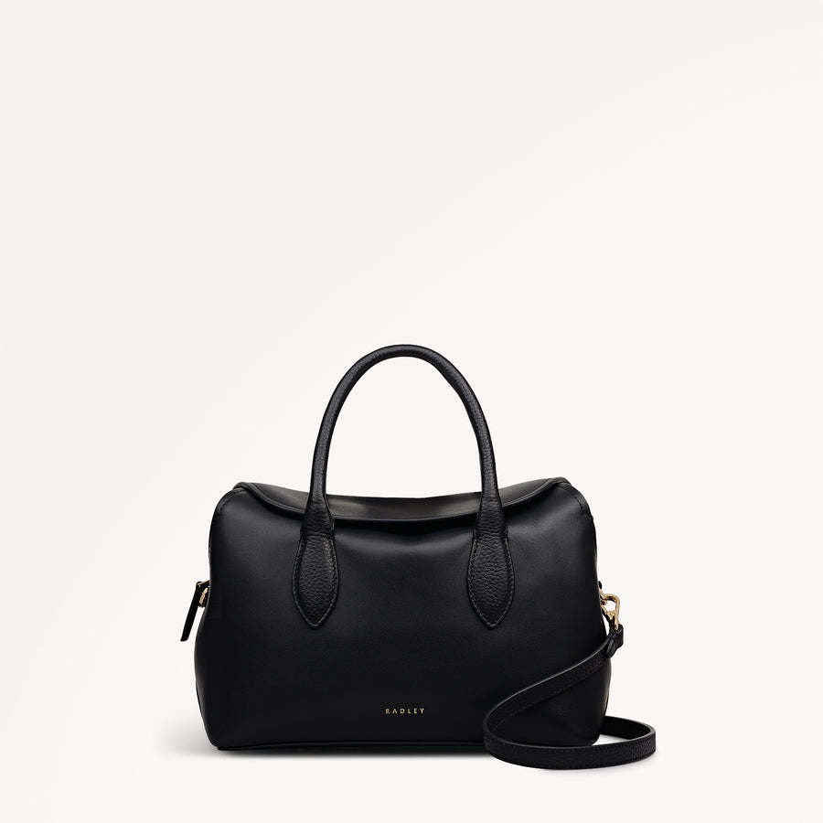 Liverpool Gardens Leather Small Ziptop Grab Bag in Black - 112746