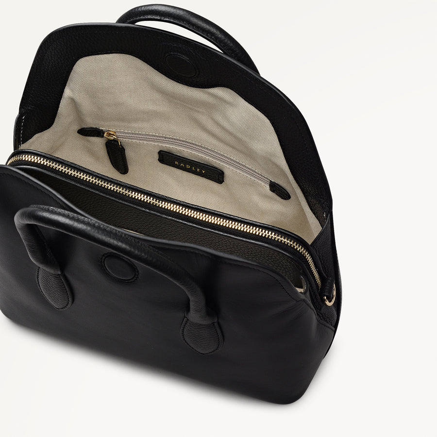 Liverpool Gardens Leather Small Ziptop Grab Bag in Black - 112746