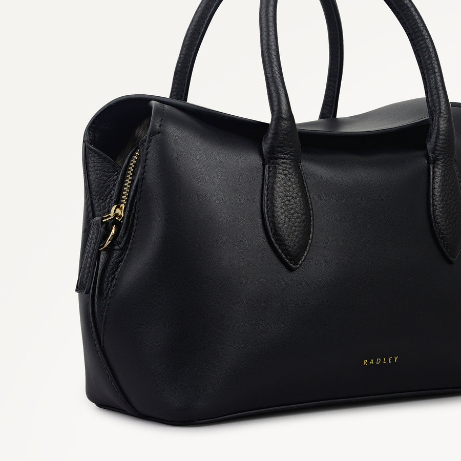 Liverpool Gardens Leather Small Ziptop Grab Bag in Black - 112746